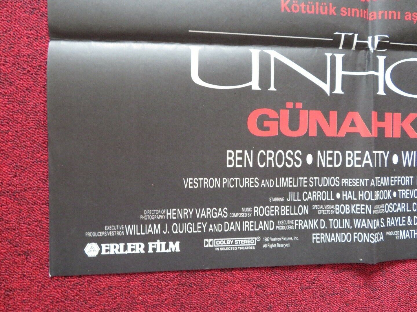 THE UNHOLY FOLDED TURKISH ONE SHEET POSTER RUBEN RABASA NICOLE FORTIER 1988 - Rendezvous Cinema