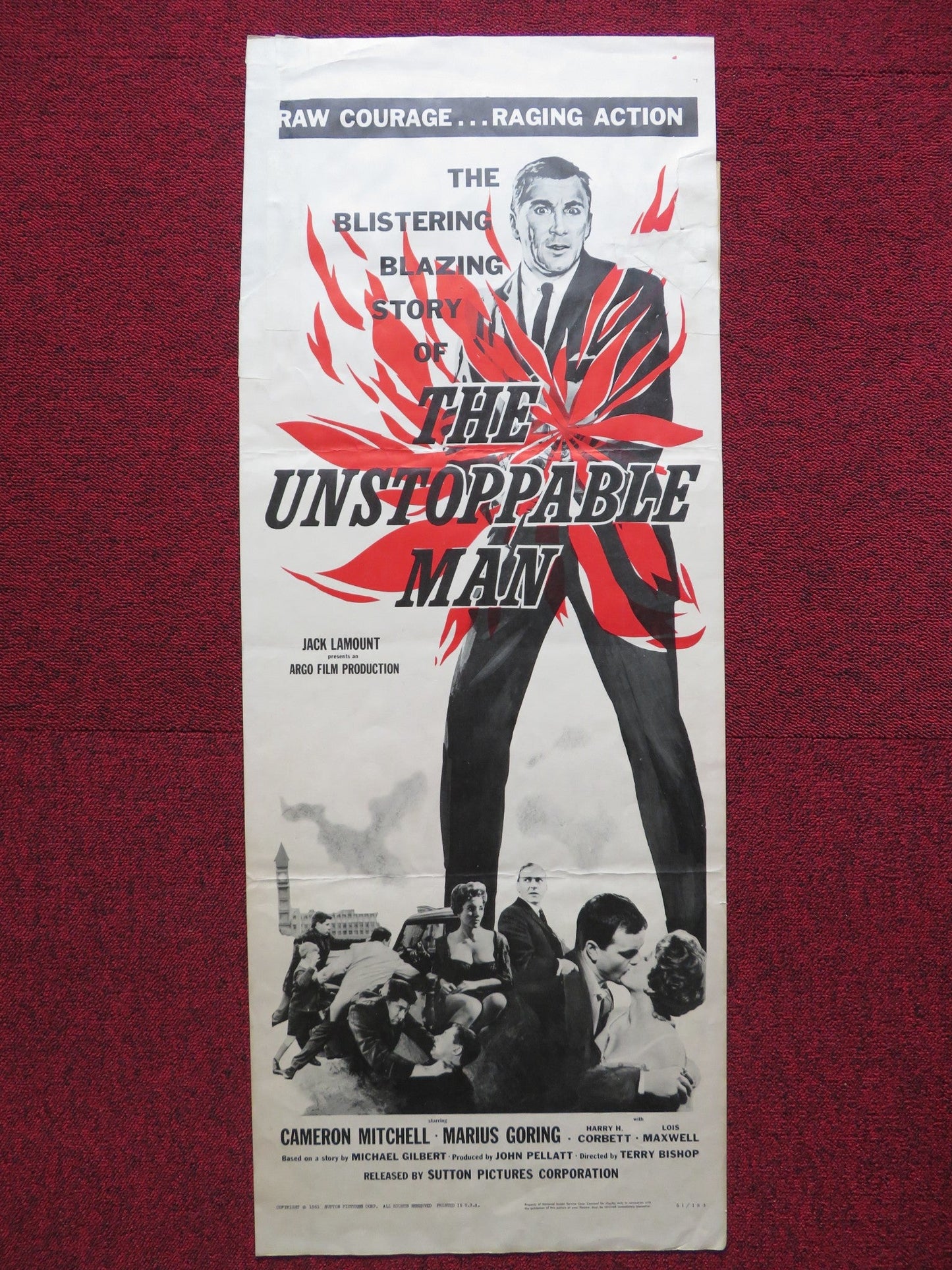 THE UNSTOPPABLE MAN US INSERT (14"x 36") POSTER CAMERON MITCHELL M GORING 1961 Rendezvous Cinema Movie posters