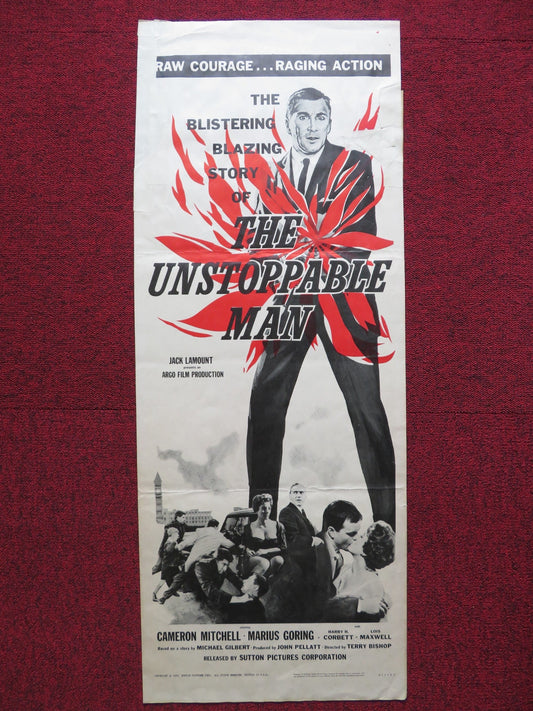 THE UNSTOPPABLE MAN US INSERT (14"x 36") POSTER CAMERON MITCHELL M GORING 1961 Rendezvous Cinema Movie posters