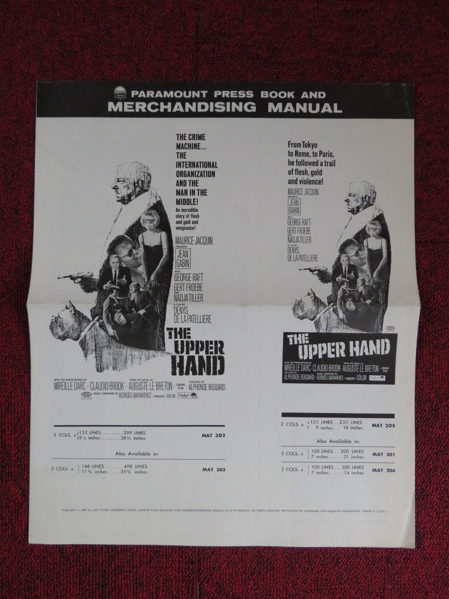 THE UPPER HAND UNCUT PARAMOUNT FOLDED PRESS BOOK GEORGE RAFT GERT FROEBE 1966 Rendezvous Cinema Movie posters