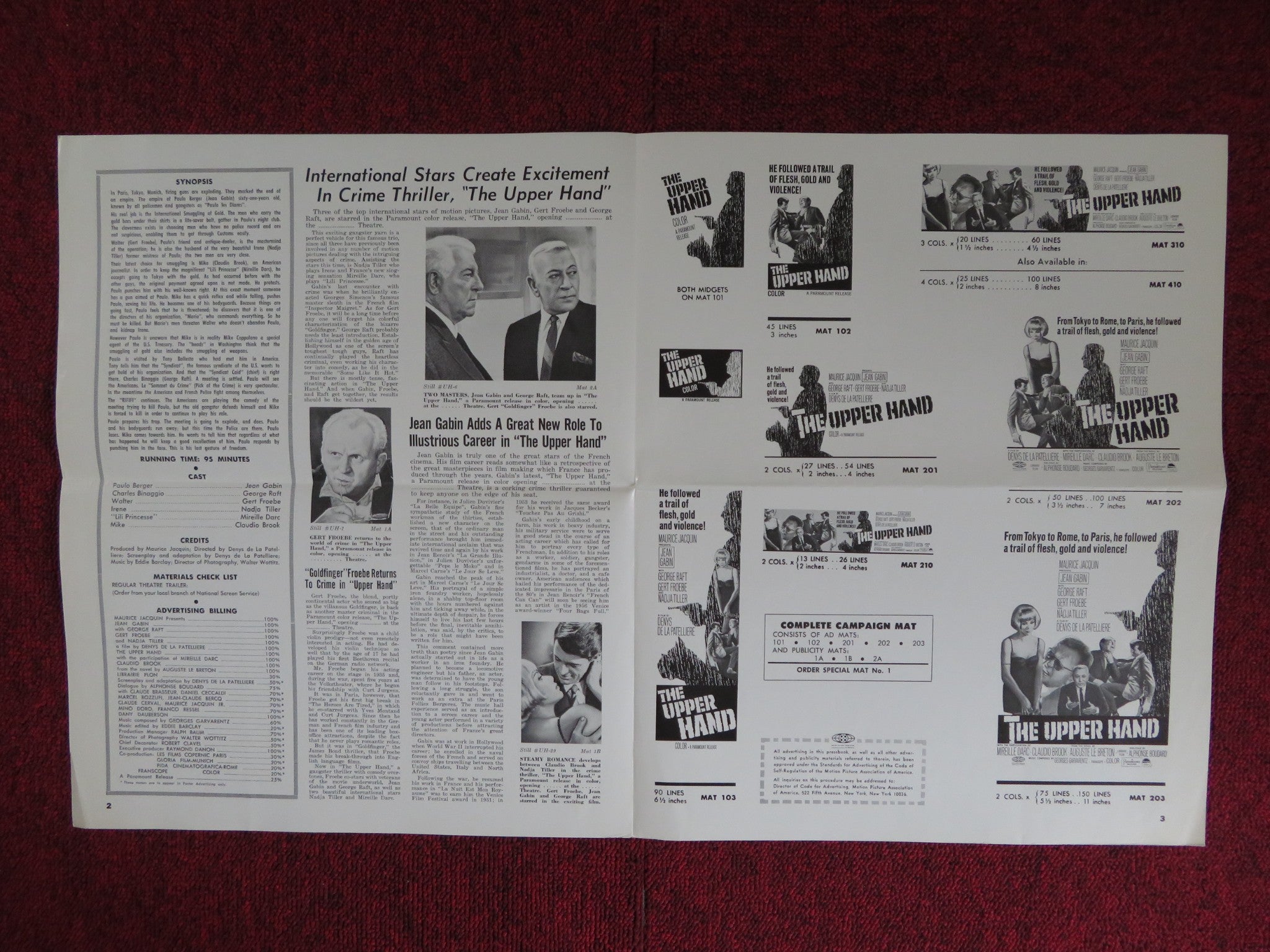 THE UPPER HAND UNCUT PARAMOUNT FOLDED PRESS BOOK GEORGE RAFT GERT FROE ...