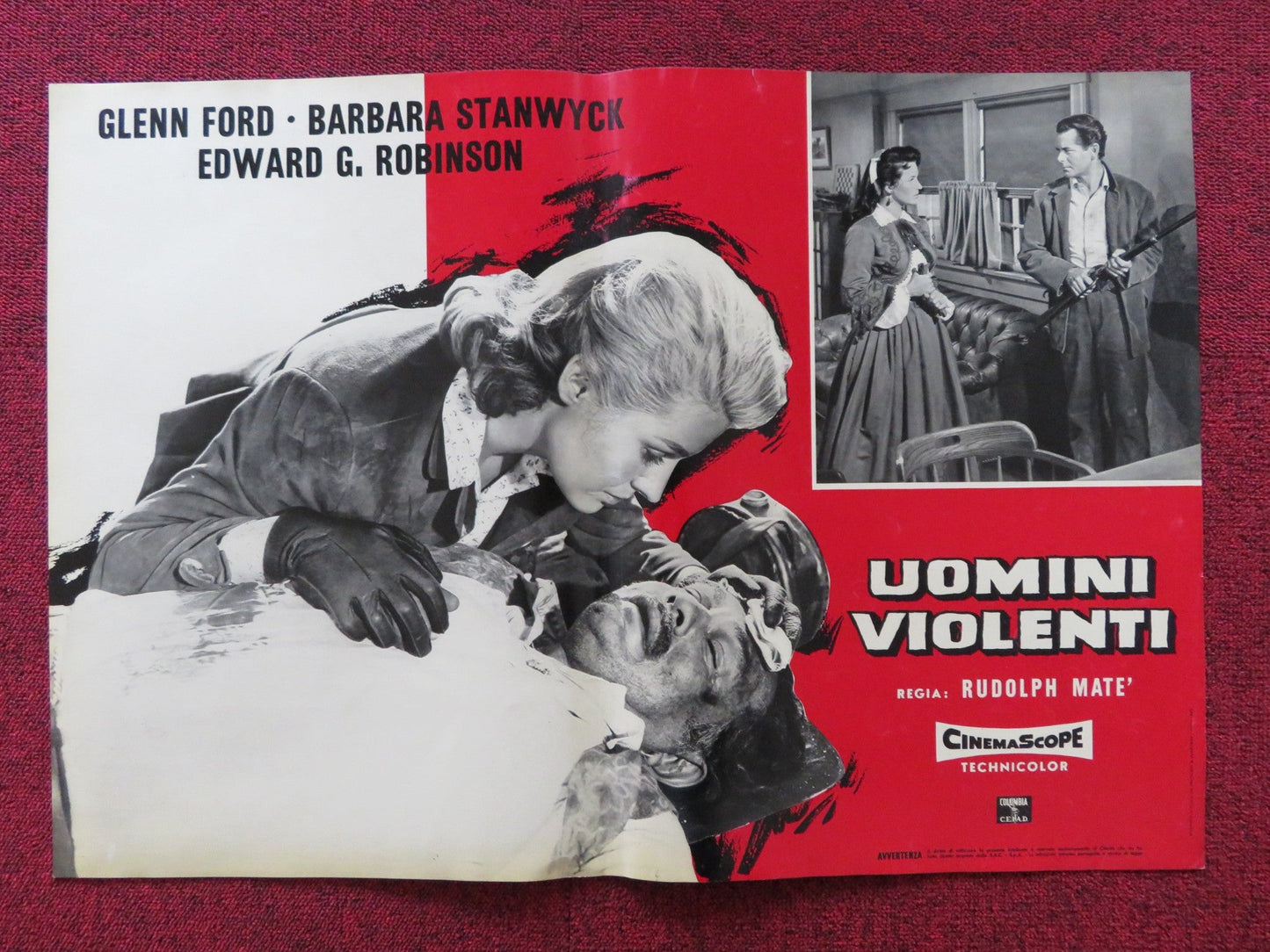 THE VIOLENT MEN - A ITALIAN FOTOBUSTA POSTER GLENN FORD BARBARA STANWYCK 1955 Rendezvous Cinema Movie posters