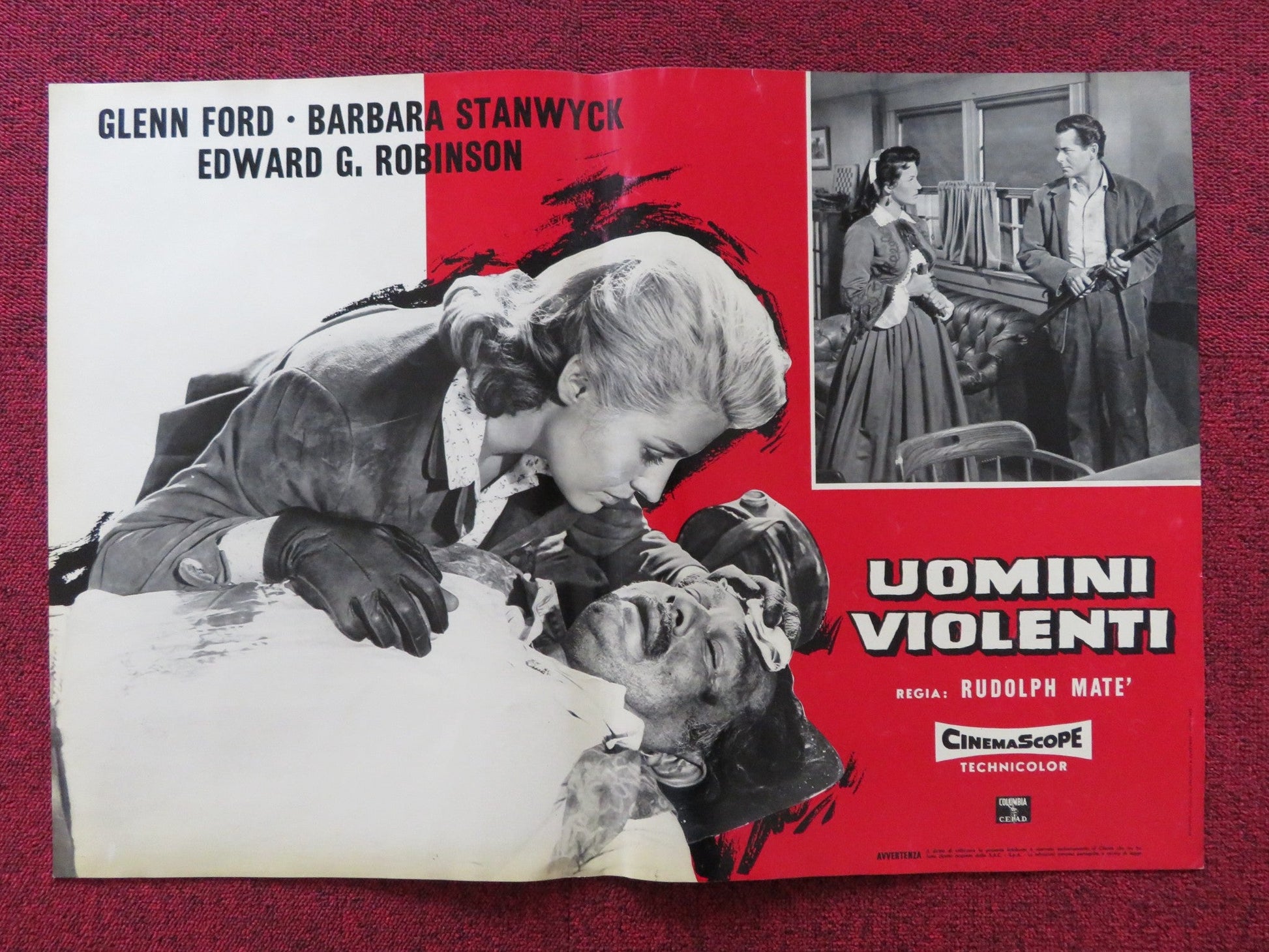 THE VIOLENT MEN - A ITALIAN FOTOBUSTA POSTER GLENN FORD BARBARA STANWYCK 1955 Rendezvous Cinema Movie posters