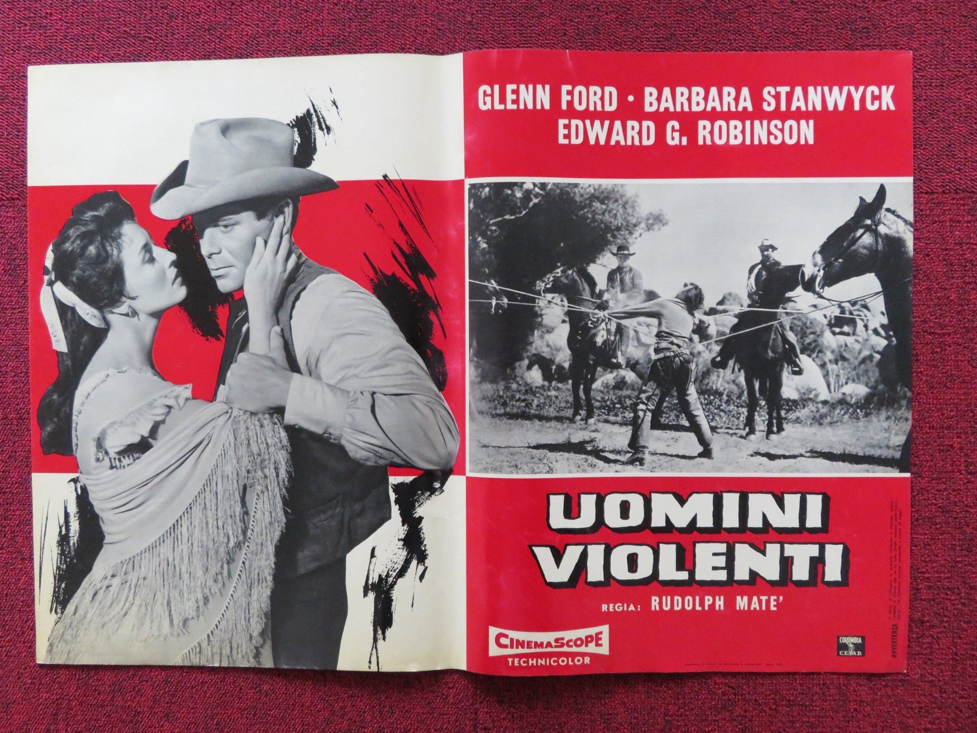 THE VIOLENT MEN - C ITALIAN FOTOBUSTA POSTER GLENN FORD BARBARA STANWYCK 1955 Rendezvous Cinema Movie posters