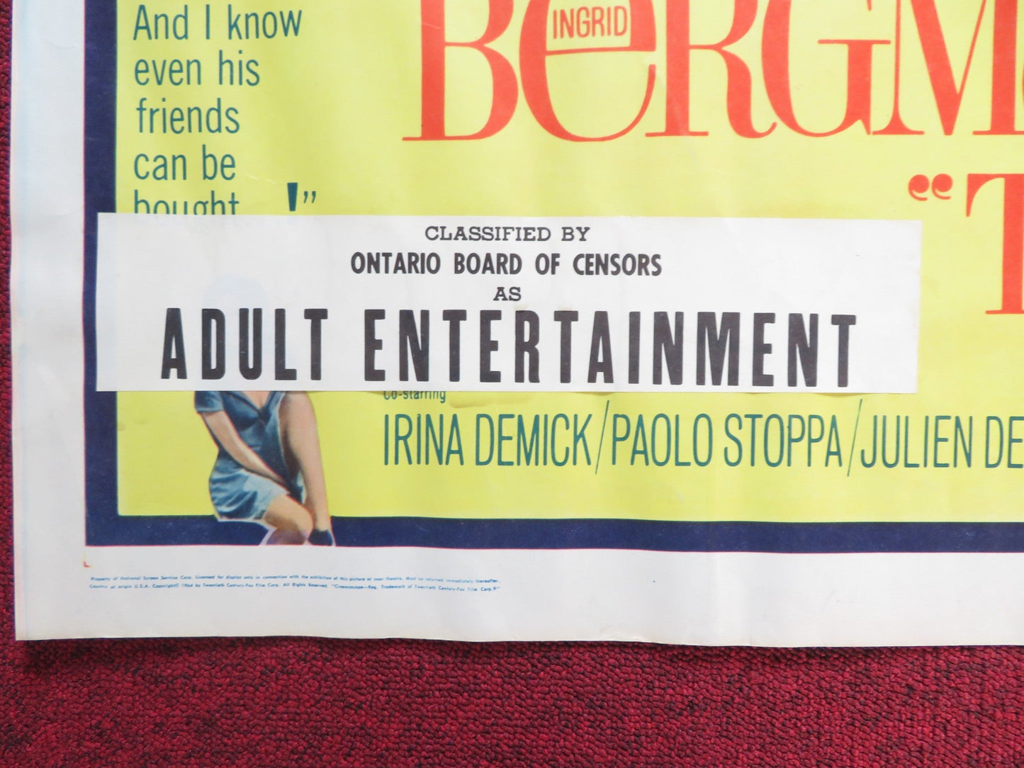 THE VISIT US HALF SHEET (22"x 28") POSTER INGRID BERGMAN ANTHONY QUINN 1964 Rendezvous Cinema Movie posters