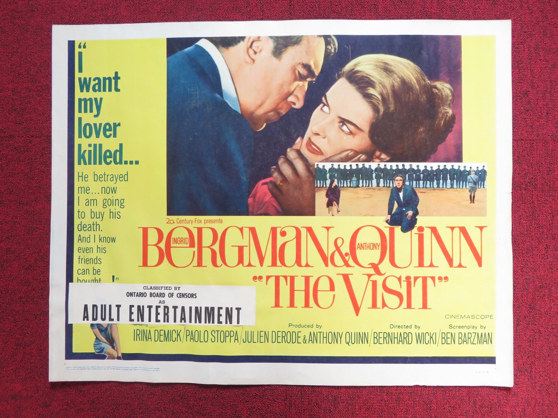 THE VISIT US HALF SHEET (22"x 28") POSTER INGRID BERGMAN ANTHONY QUINN 1964 Rendezvous Cinema Movie posters