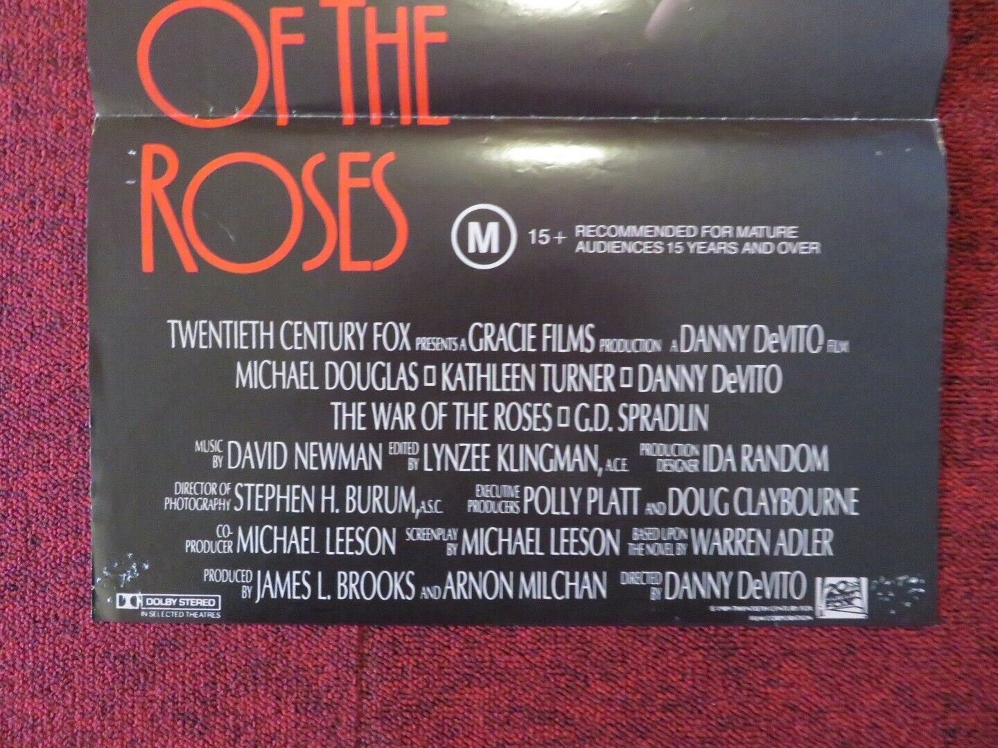 THE WAR OF THE ROSES FOLDED AUSTRALIAN DAYBILL POSTER MICHAEL DOUGLAS 1989 Movie posters