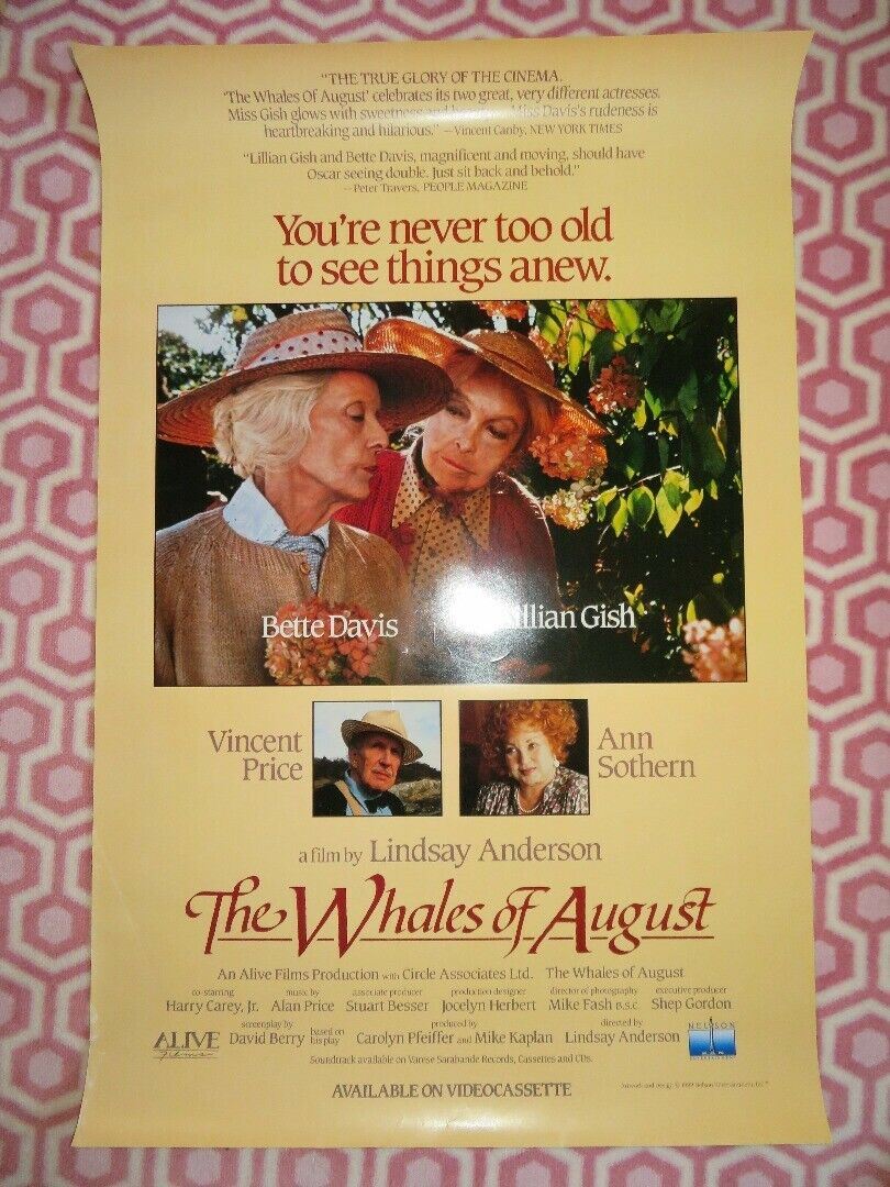 THE WHALES OF AUGUST US ONE SHEET ROLLED POSTER BETTE DAVIS VINCENT PRICE 1987 Movie posters