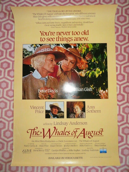 THE WHALES OF AUGUST US ONE SHEET ROLLED POSTER BETTE DAVIS VINCENT PRICE 1987 Movie posters