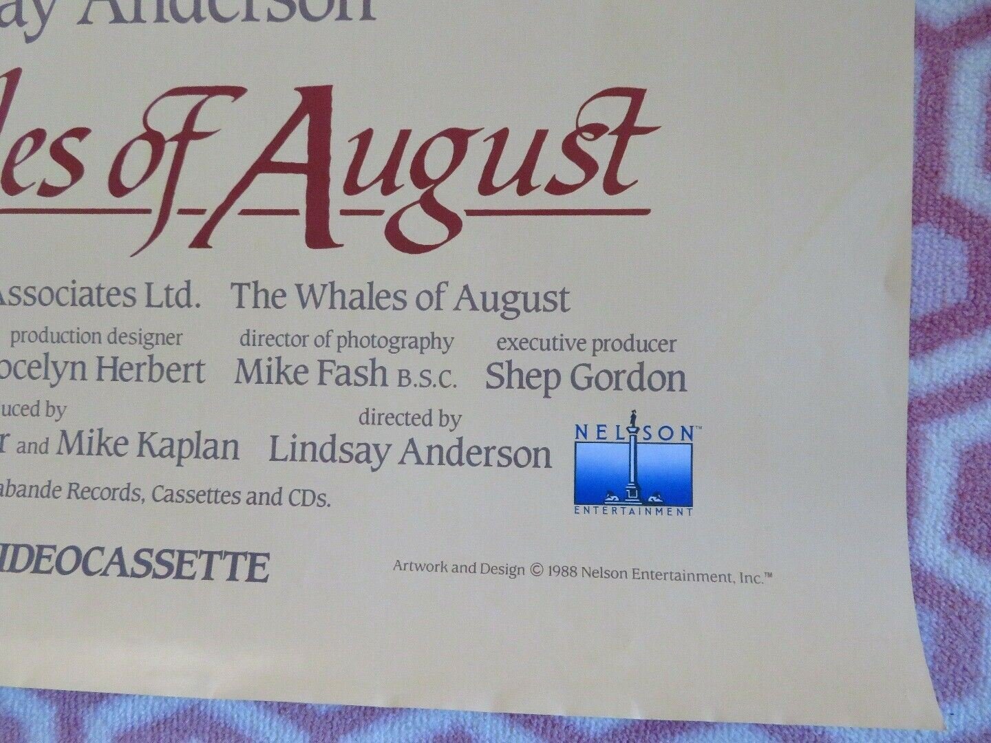 THE WHALES OF AUGUST US ONE SHEET ROLLED POSTER BETTE DAVIS VINCENT PRICE 1987 Movie posters