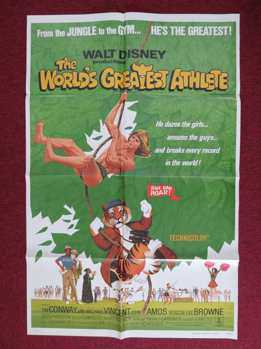 THE WORLD'S GREATEST ATHLETE FOLDED US ONE SHEET POSTER DISNEY TIM CONWAY 1974 Rendezvous Cinema Movie posters