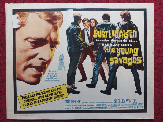 THE YOUNG SAVAGES US HALF SHEET (22"x 28") POSTER BURT LANCASTER D. MERRILL '61 Rendezvous Cinema Movie posters