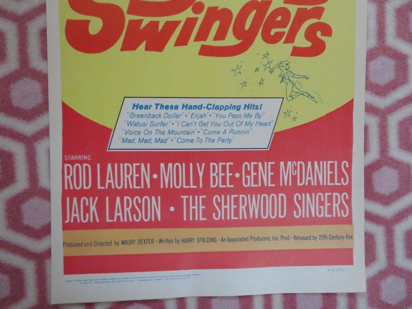 THE YOUNG SWINGERS US INSERT (14"x 36") POSTER ROD LAUREN MOLLY BEE 1963 Movie posters