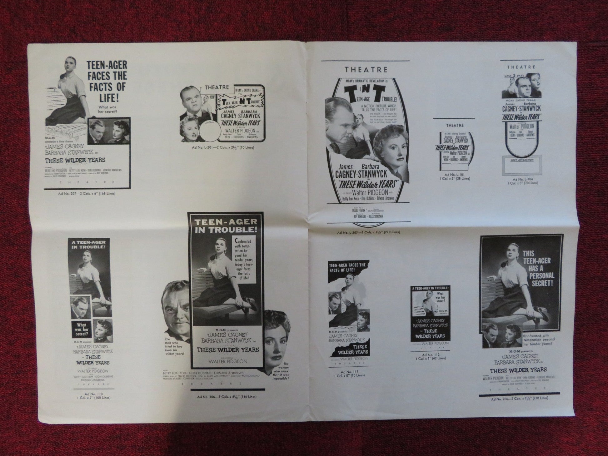 THESE WILDER YEARS UNCUT M.G.M FOLDED PRESS BOOK JAMES CAGNEY STANWYCK 1956 Rendezvous Cinema Movie posters