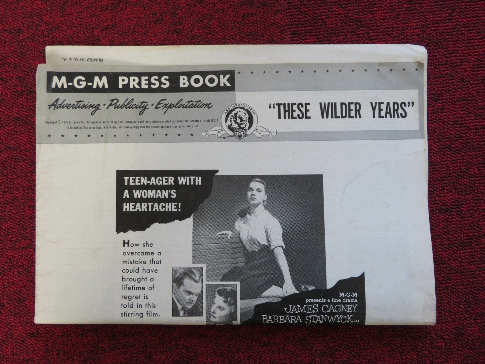 THESE WILDER YEARS UNCUT M.G.M FOLDED PRESS BOOK JAMES CAGNEY STANWYCK 1956 Rendezvous Cinema Movie posters