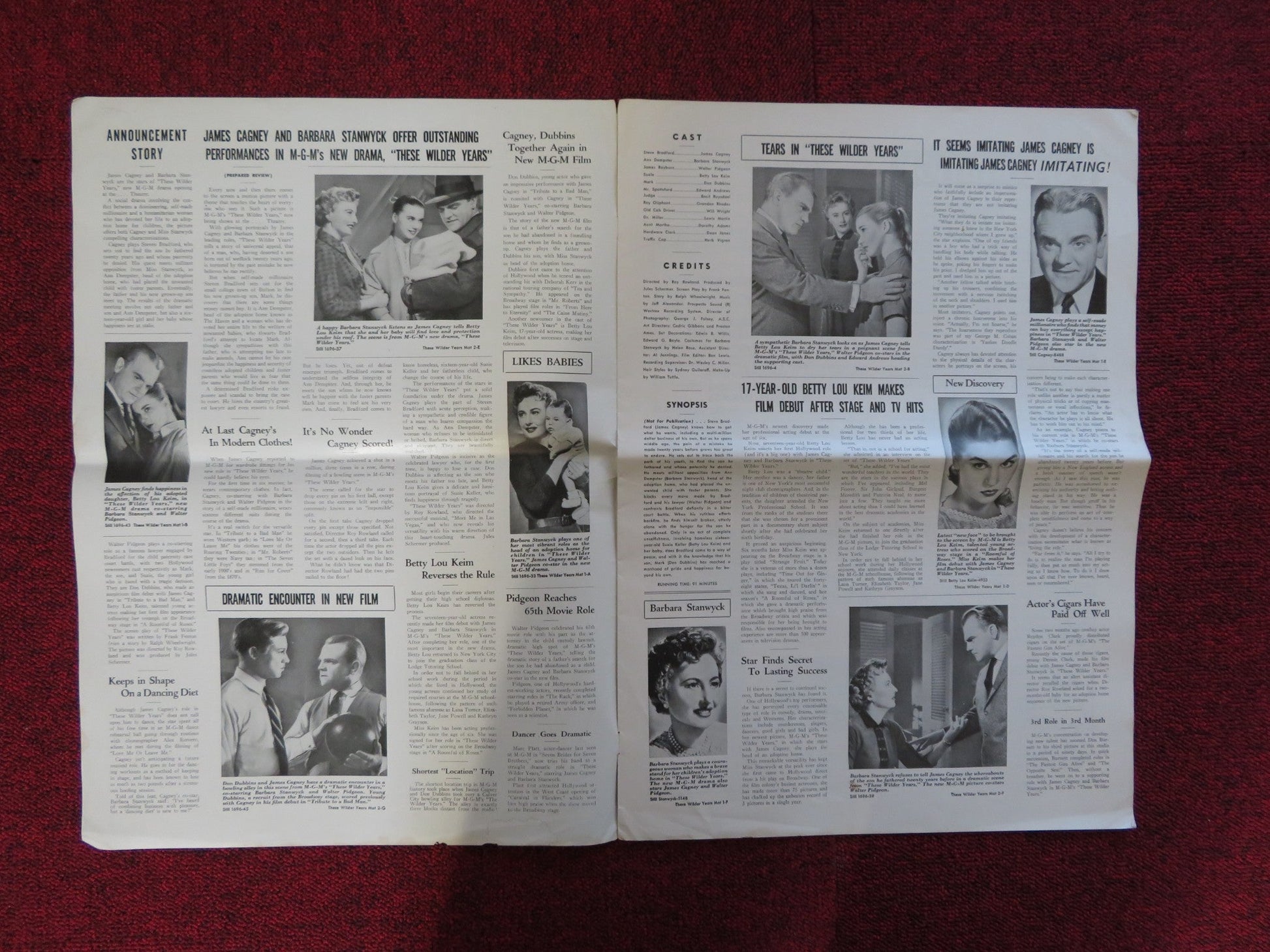 THESE WILDER YEARS UNCUT M.G.M FOLDED PRESS BOOK JAMES CAGNEY STANWYCK 1956 Rendezvous Cinema Movie posters