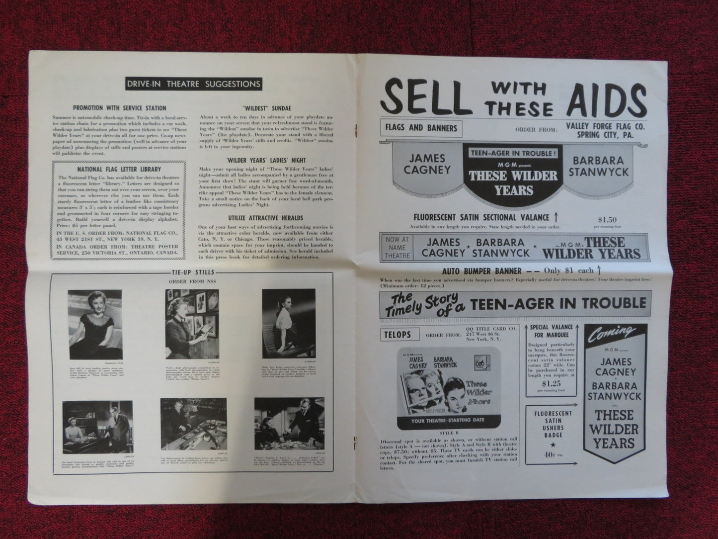 THESE WILDER YEARS UNCUT M.G.M FOLDED PRESS BOOK JAMES CAGNEY STANWYCK 1956 Rendezvous Cinema Movie posters