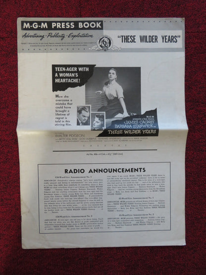 THESE WILDER YEARS UNCUT M.G.M FOLDED PRESS BOOK JAMES CAGNEY STANWYCK 1956 Rendezvous Cinema Movie posters