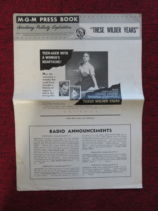 THESE WILDER YEARS UNCUT M.G.M FOLDED PRESS BOOK JAMES CAGNEY STANWYCK 1956 Rendezvous Cinema Movie posters