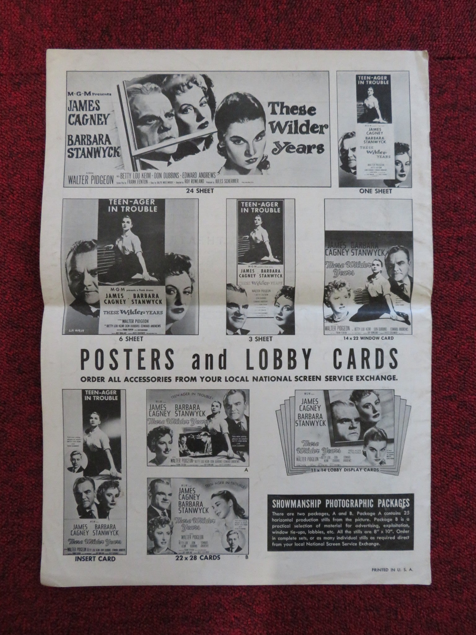 THESE WILDER YEARS UNCUT M.G.M FOLDED PRESS BOOK JAMES CAGNEY STANWYCK 1956 Rendezvous Cinema Movie posters