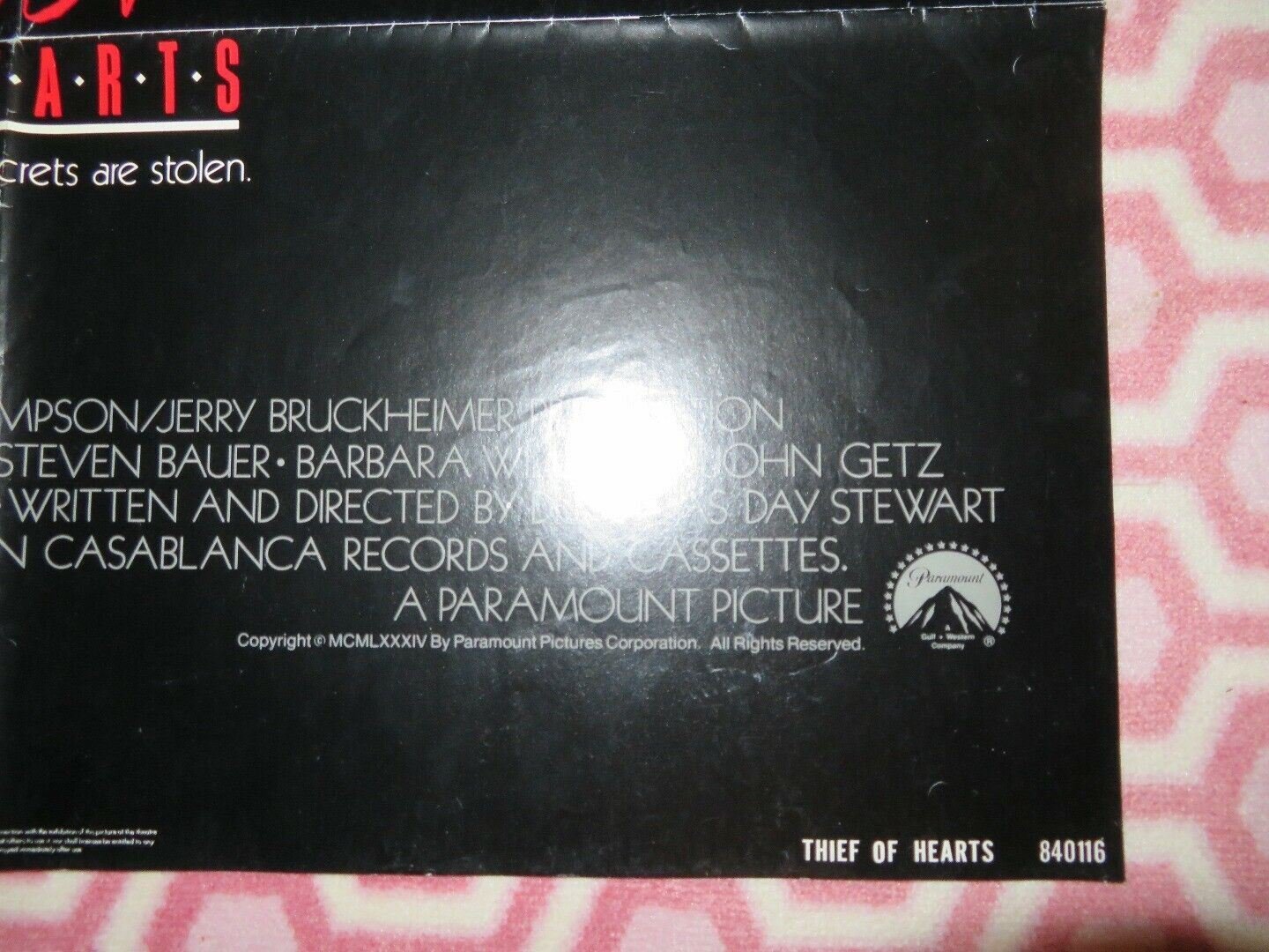 THIEF OF HEARTS US ONE SHEET POSTER STEVEN BAUER JOHN GETZ 1984 Movie posters