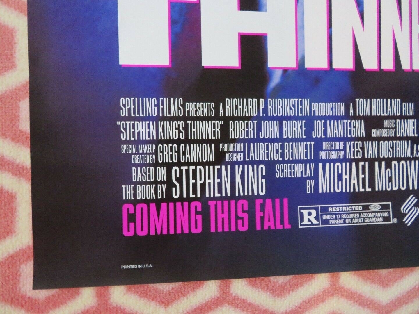 THINNER US ONE SHEET ROLLED POSTER STEPHEN KING TOM HOLLAND 1996 Movie posters