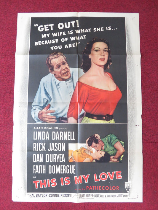 THIS IS MY LOVE FOLDED US ONE SHEET POSTER LINDA DARNELL RICK JASON 1954 Rendezvous Cinema Movie posters