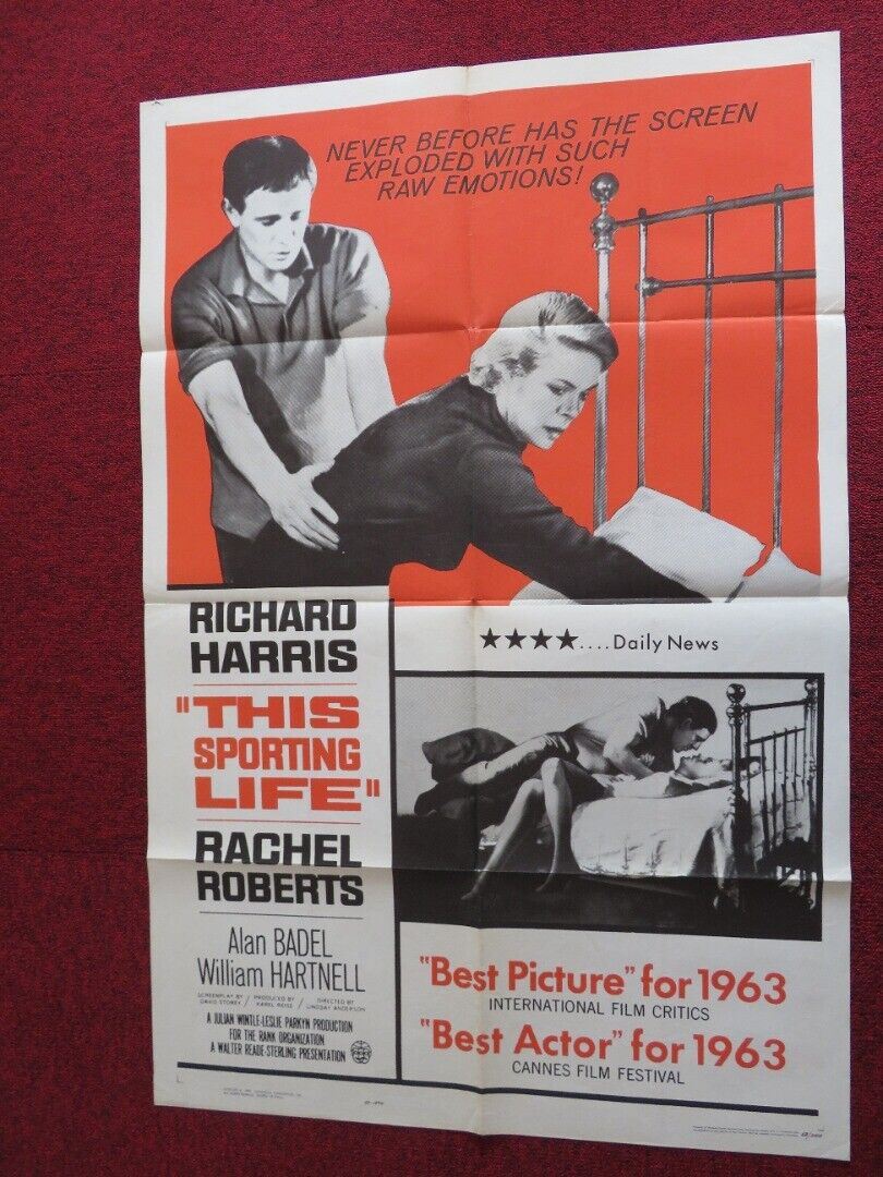 THIS SPORTING LIFE FOLDED US ONE SHEET POSTER RICHARD HARRIS RACHEL ROBERTS 1963 Movie posters