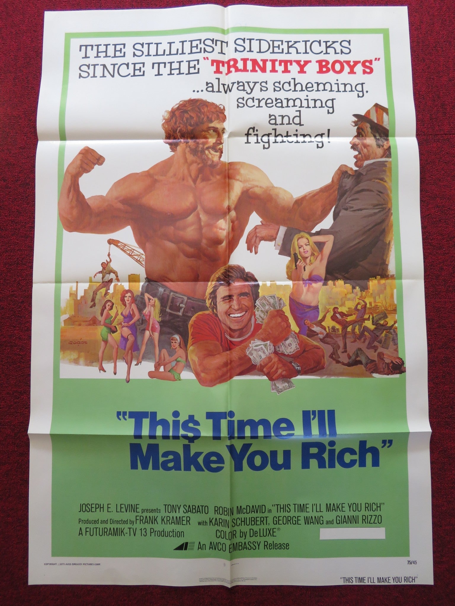 THIS TIME I'LL MAKE YOU RICH FOLDED US ONE SHEET POSTER TONY SABATO 1975 Rendezvous Cinema Movie posters