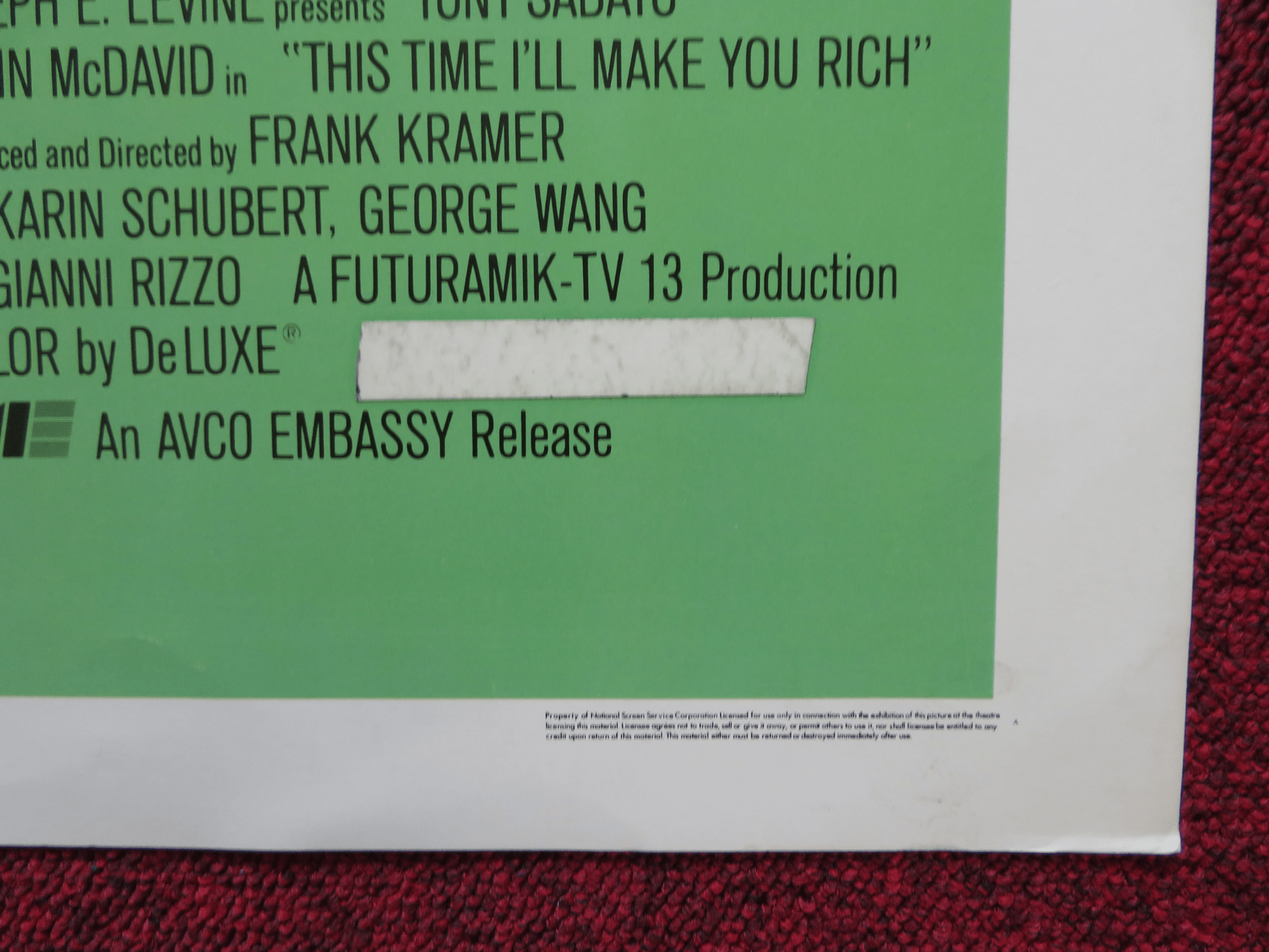 THIS TIME I'LL MAKE YOU RICH US HALF SHEET (22"x 28") POSTER ANTONIO SABATO 1975 Rendezvous Cinema Movie posters