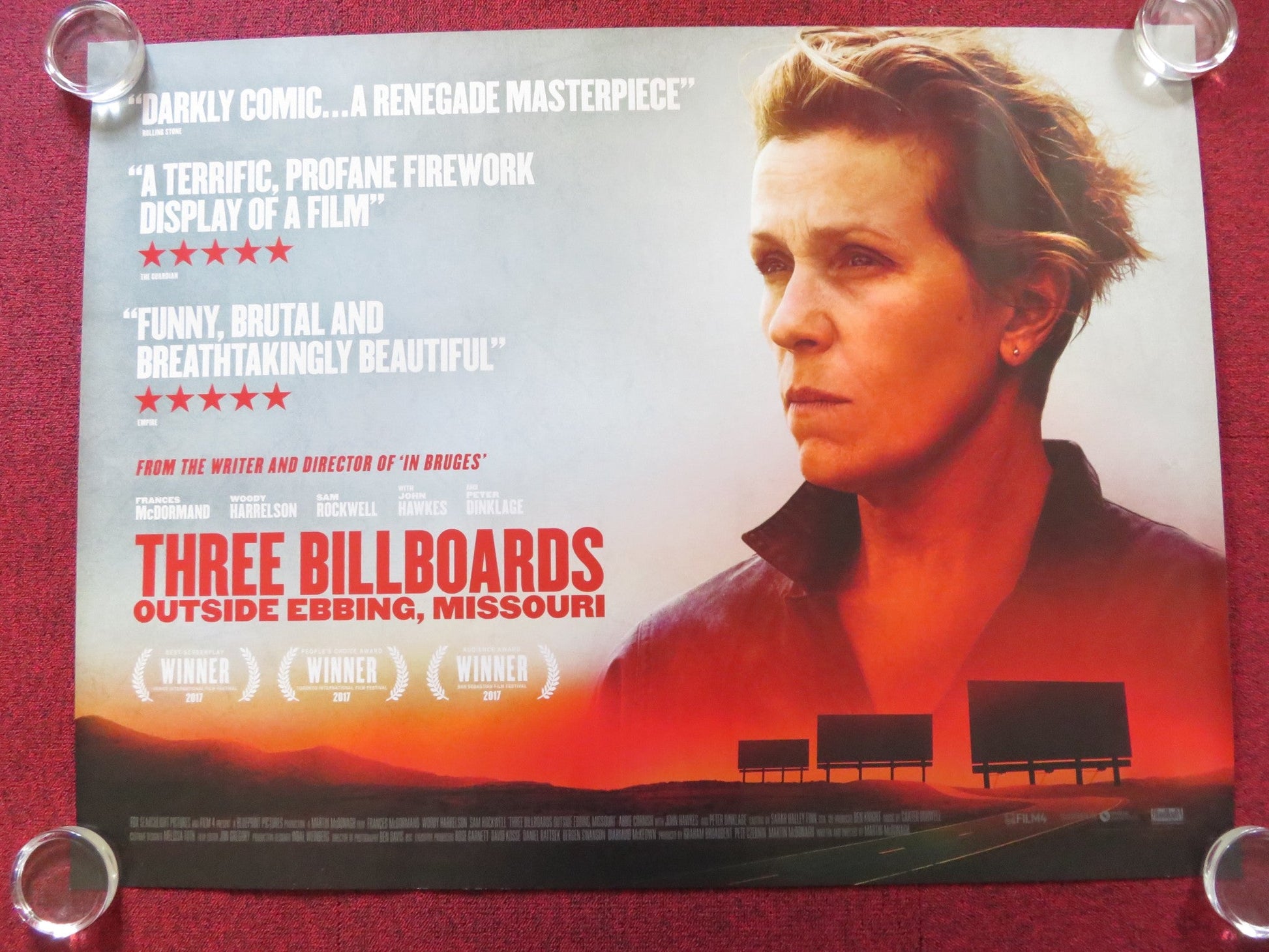 THREE BILLBOARDS OUTSIDE EBBING, MISSOURI UK QUAD ROLLED POSTER MCDORMAND 2017 Rendezvous Cinema Movie posters