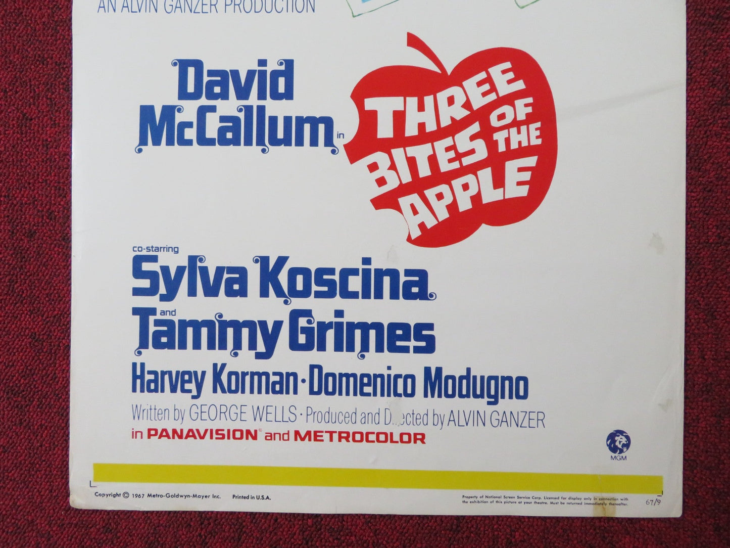 THREE BITES OF THE APPLE US INSERT (14"x 36") POSTER DAVID MCCALLUM 1967 Rendezvous Cinema Movie posters
