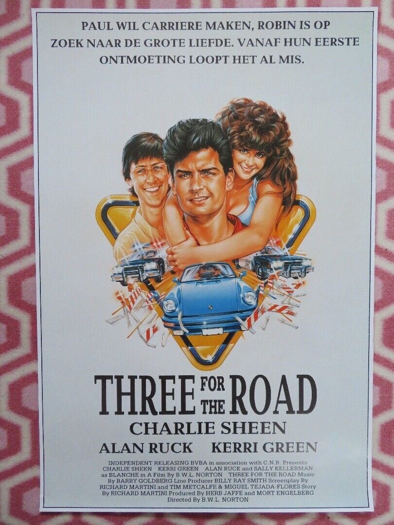 THREE FOR THE ROAD BELGIUM (23.5"x 16") POSTER CHARLIE SHEEN ALAN RUCK 1987 Movie posters
