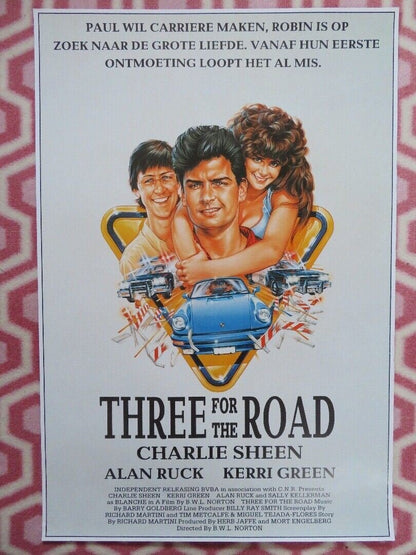 THREE FOR THE ROAD BELGIUM (23.5"x 16") POSTER CHARLIE SHEEN ALAN RUCK 1987 Movie posters