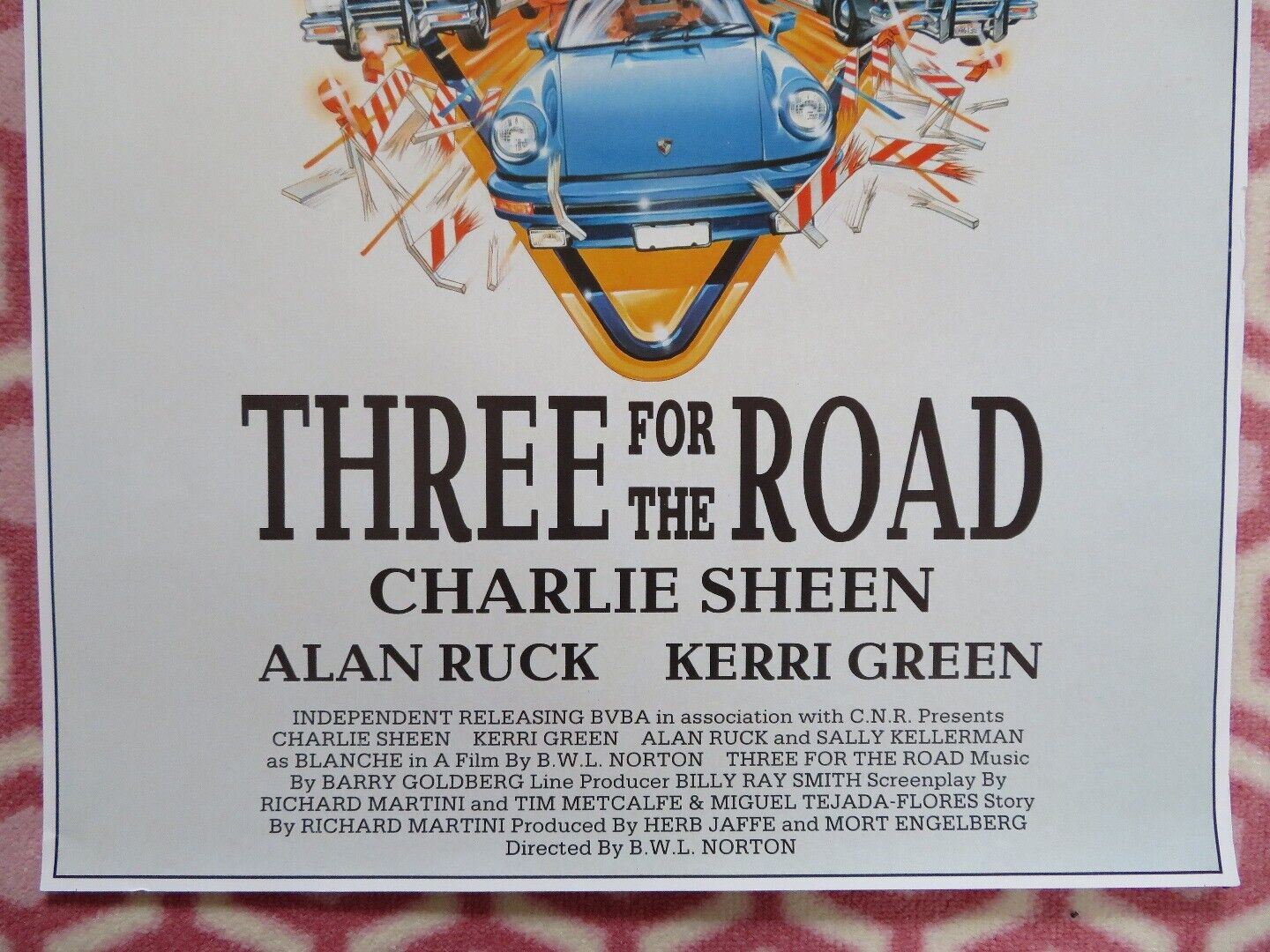 THREE FOR THE ROAD BELGIUM (23.5"x 16") POSTER CHARLIE SHEEN ALAN RUCK 1987 Movie posters