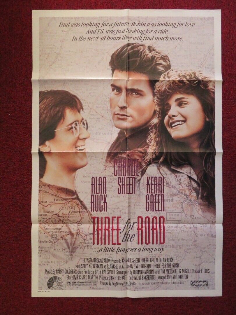 THREE FOR THE ROAD FOLDED US ONE SHEET POSTER KERRI GREEN CHARLIE SHEEN 1987 Movie posters