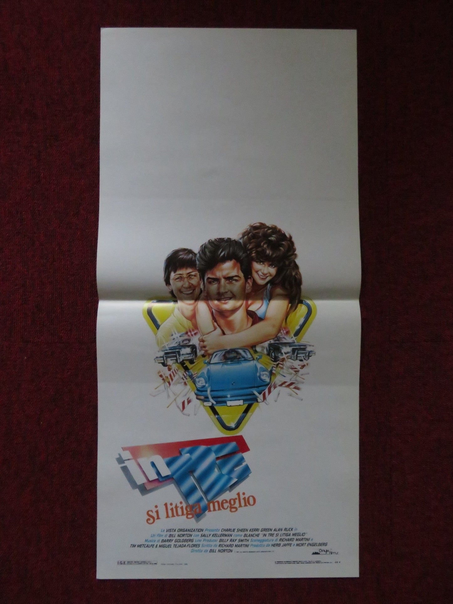 THREE FOR THE ROAD ITALIAN LOCANDINA POSTER CHARLIE SHEEN KERRI GREEN 1987 Rendezvous Cinema Movie posters