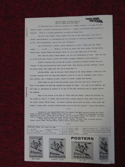 THREE GUNS FOR TEXAS UNCUT UNIVERSAL CITY PRESS BOOK NEVILLE BRAND BROWN 1968 Rendezvous Cinema Movie posters