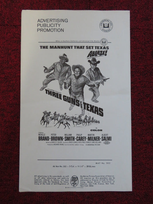 THREE GUNS FOR TEXAS UNCUT UNIVERSAL CITY PRESS BOOK NEVILLE BRAND BROWN 1968 Rendezvous Cinema Movie posters