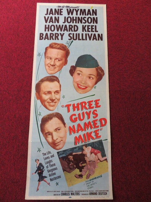 THREE GUYS NAMED MIKE US INSERT (14"x 36") POSTER JANE WYMAN VAN JOHNSON 1951 Movie posters
