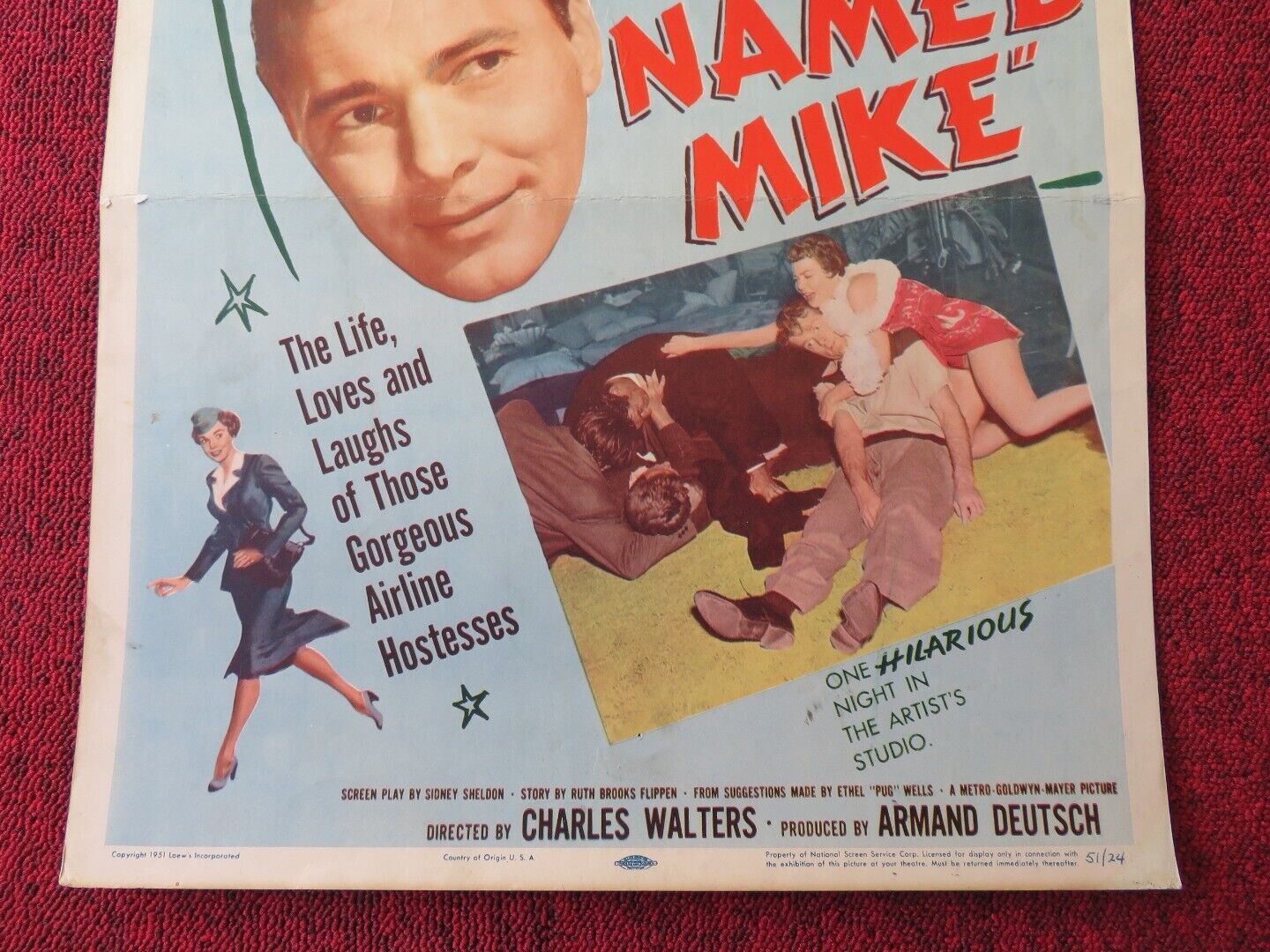 THREE GUYS NAMED MIKE US INSERT (14"x 36") POSTER JANE WYMAN VAN JOHNSON 1951 Movie posters