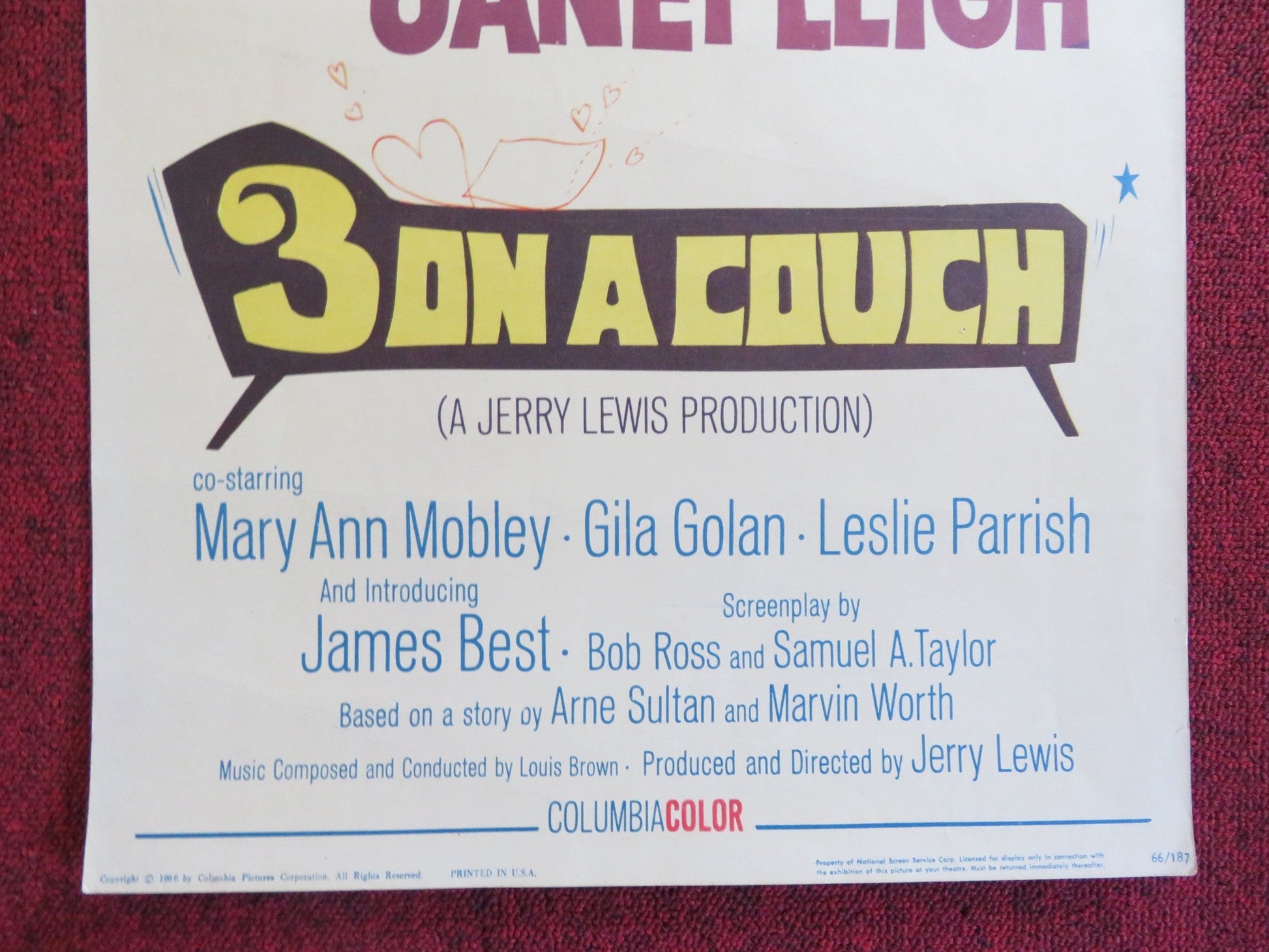 THREE ON A COUCH US INSERT (14"x 36") POSTER JERRY LEWIS JANET LEIGH 1966 Rendezvous Cinema Movie posters