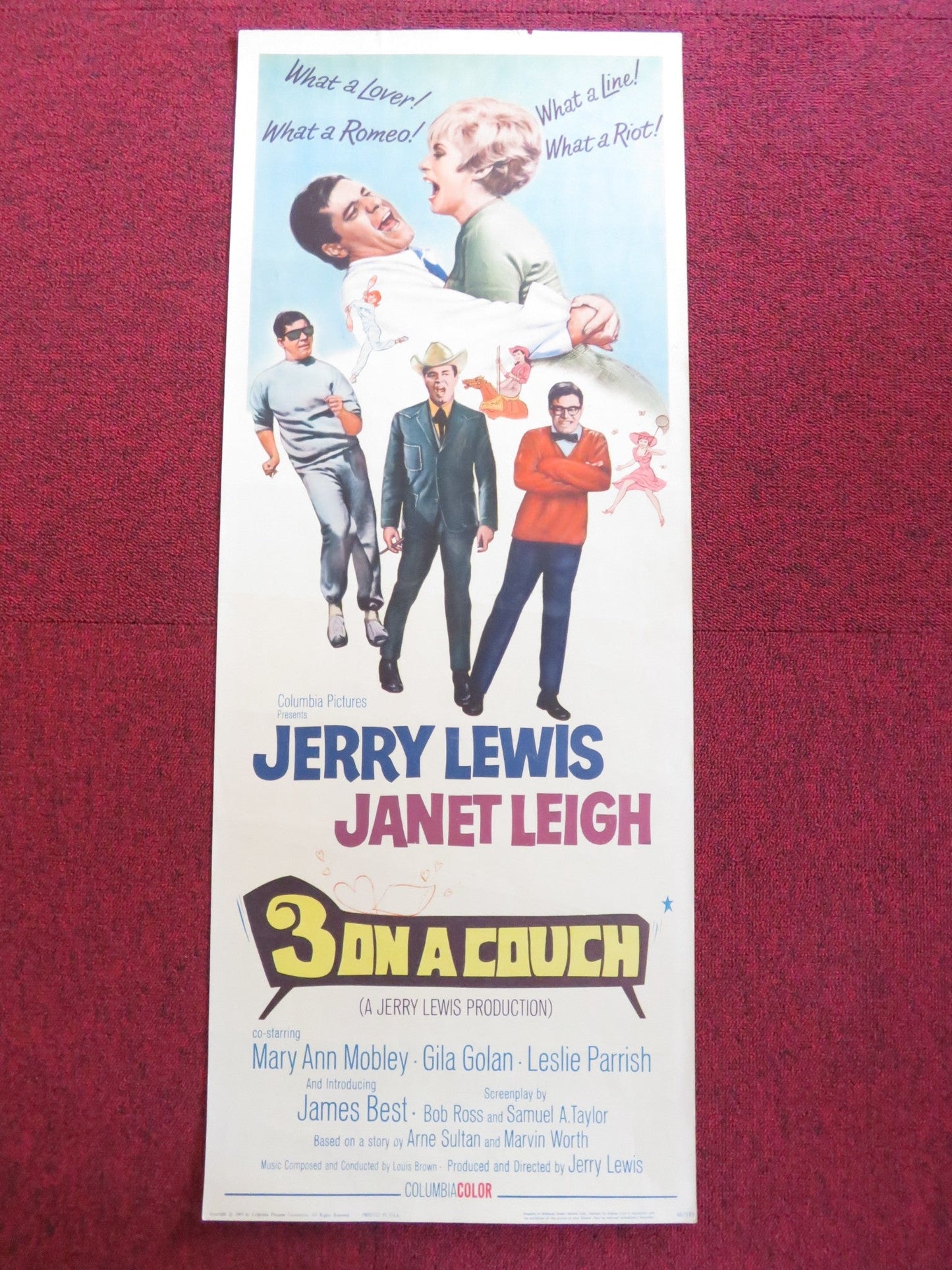 THREE ON A COUCH US INSERT (14"x 36") POSTER JERRY LEWIS JANET LEIGH 1966 Rendezvous Cinema Movie posters