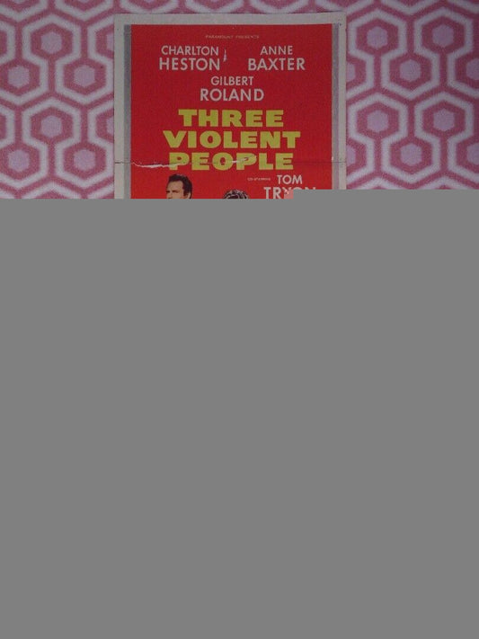 THREE VIOLENT PEOPLE US INSERT (14"x 36") POSTER CHARLES HESTON ANNE BAXTER 1956 Movie posters
