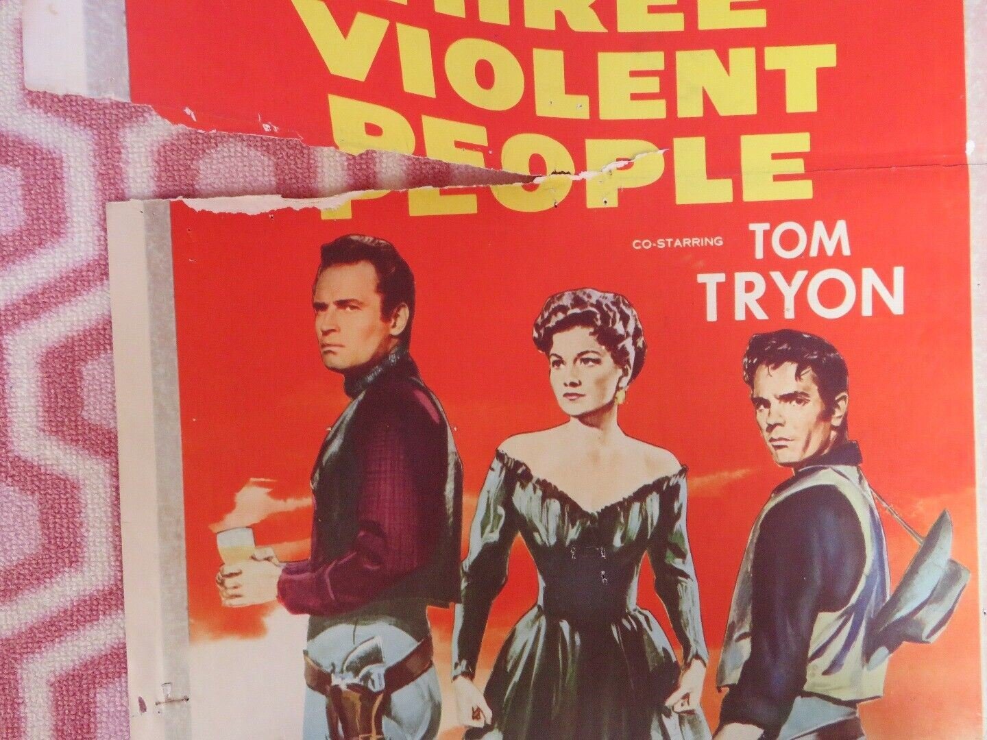 THREE VIOLENT PEOPLE US INSERT (14"x 36") POSTER CHARLES HESTON ANNE BAXTER 1956 Movie posters
