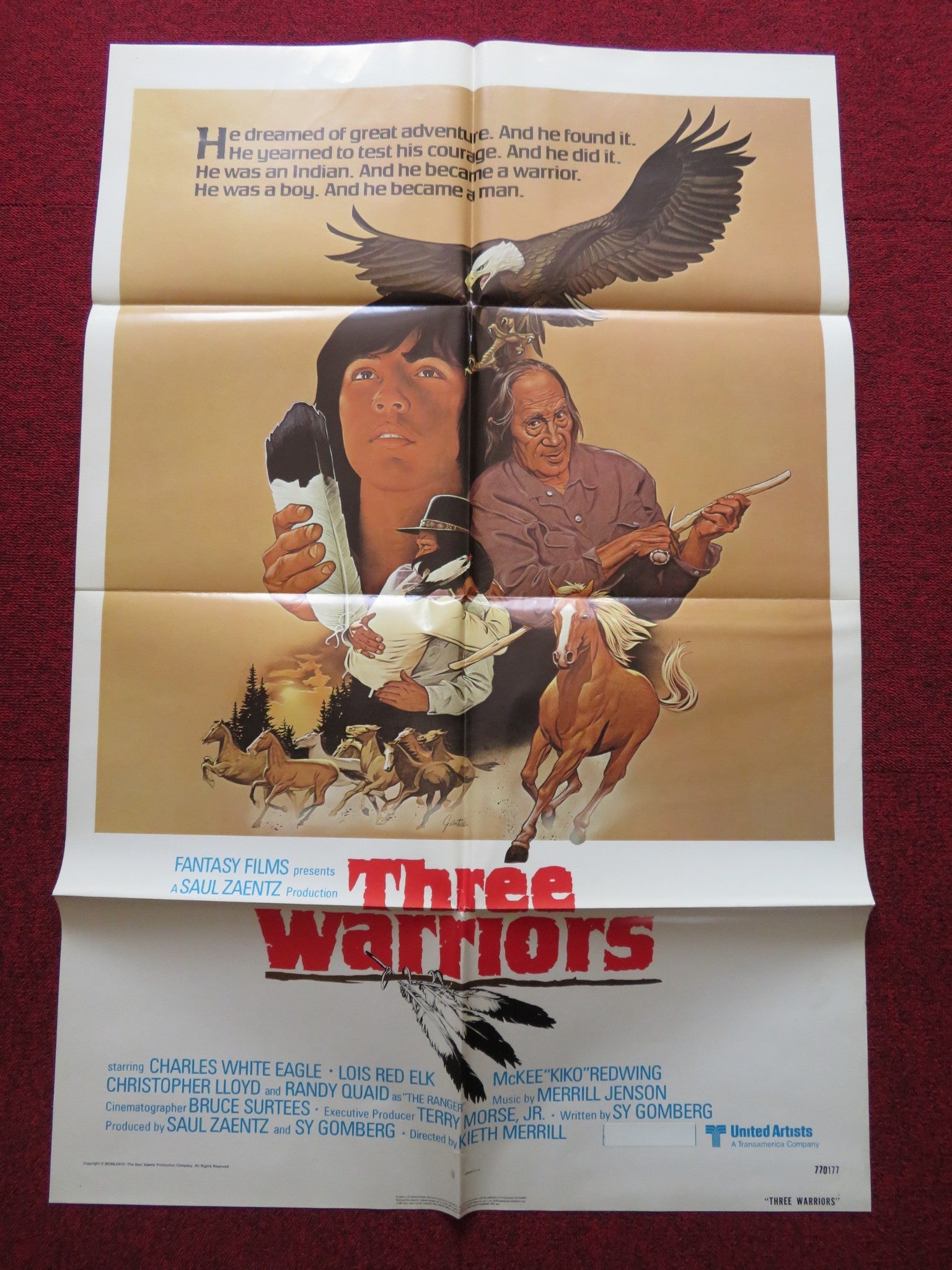 THREE WARRIORS FOLDED US ONE SHEET POSTER CHARLES WHITE EAGLE LOIS RED ELK 1977 Rendezvous Cinema Movie posters
