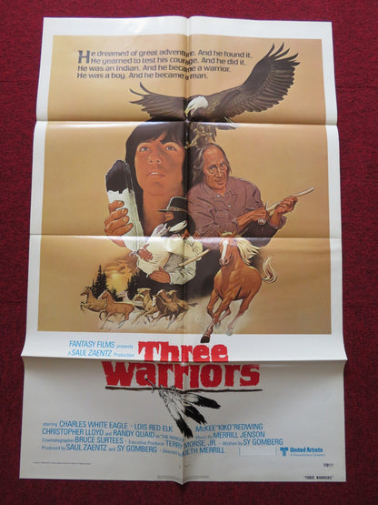THREE WARRIORS FOLDED US ONE SHEET POSTER CHARLES WHITE EAGLE LOIS RED ELK 1977 Rendezvous Cinema Movie posters