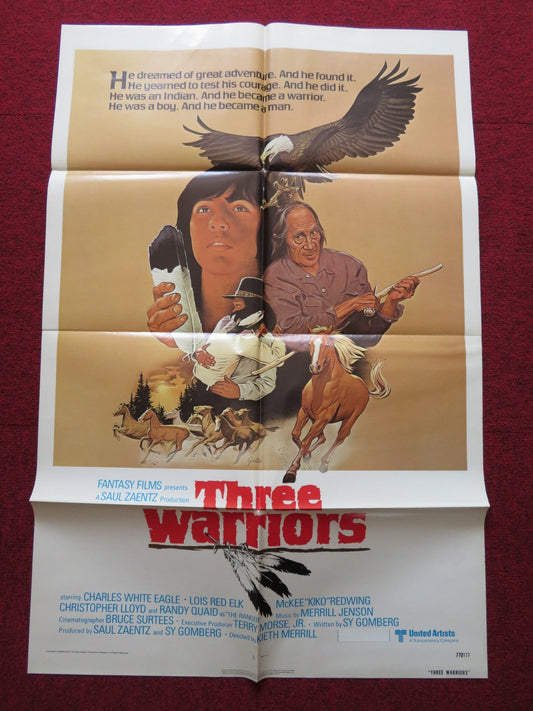 THREE WARRIORS FOLDED US ONE SHEET POSTER CHARLES WHITE EAGLE LOIS RED ELK 1977 Rendezvous Cinema Movie posters