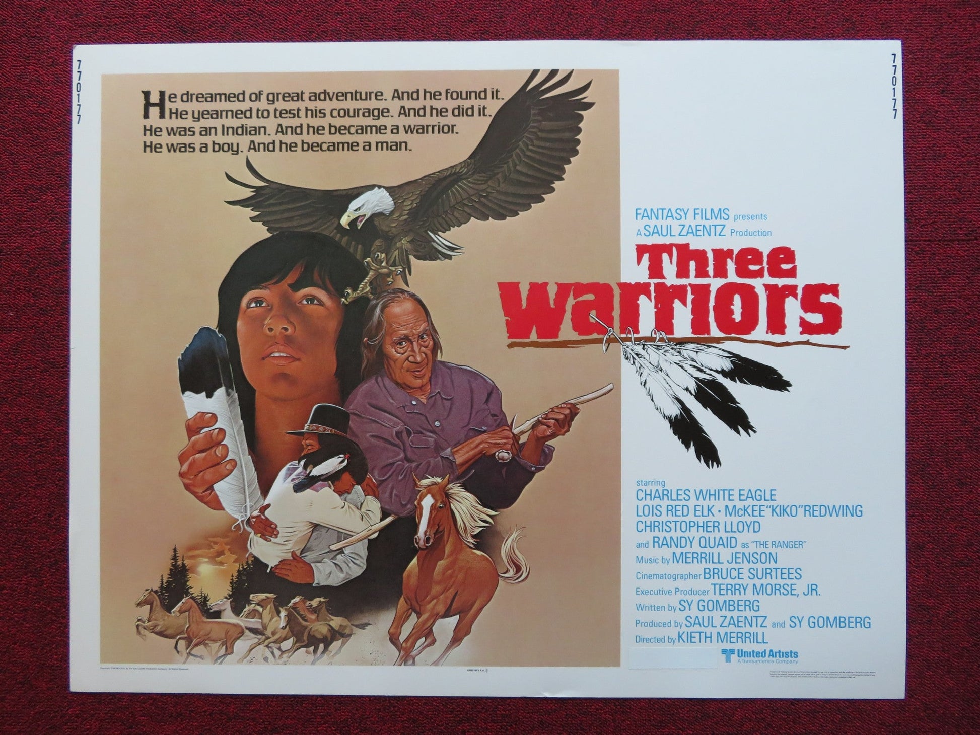 THREE WARRIORS US HALF SHEET (22"x 28") POSTER CHARLES WHITE - EAGLE R. QUAID 1977 Rendezvous Cinema Movie posters