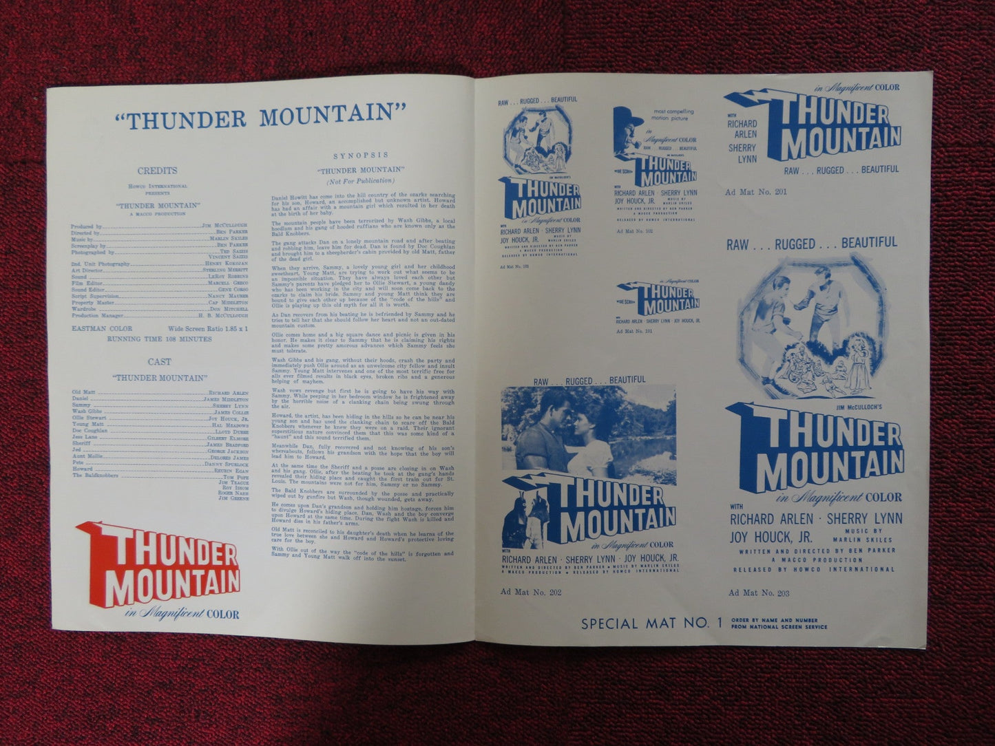 THUNDER MOUNTAIN / THE SHEPHERD OF THE HILLS - PRESSBOOK UNCUT HOWCO INT. 1964 Rendezvous Cinema Movie posters